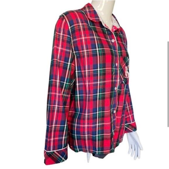 Victoria's Secret Red Plaid Long Sleeve Button Down Christmas Pajama Top Size XS - Picture 12 of 13